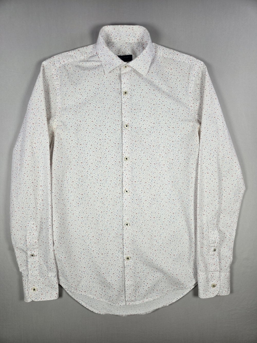 Zara Man Slim Fit Mini Floral Ditsy Print Button Down Dress Shirt White Size S